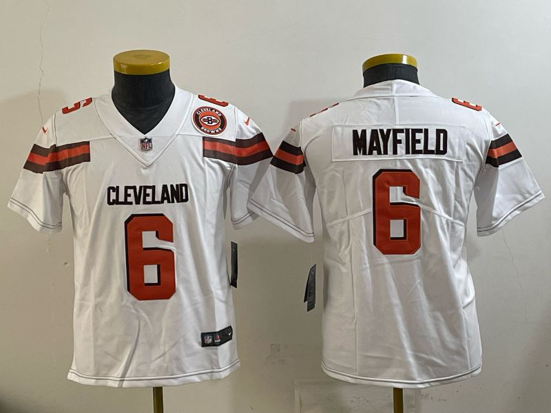 Youth 2025 Nike Cleveland Browns #6 Mayfiels white Retro Limited NFL Jersey style 03